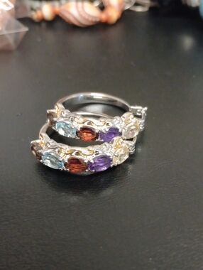 EverTrue Multi Gemstone 4.65 ctw Hoop Earrings in 18K Yellow Gold Plated